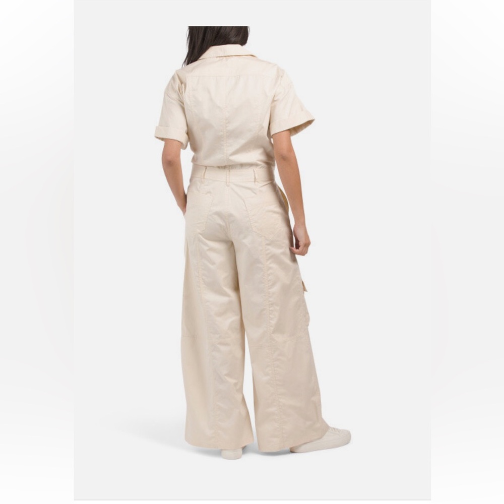 ZARA NWOT Women's Beige Cotton Cargo Utility Wide Leg Zip Jumpsuit - Picture 5 of 14